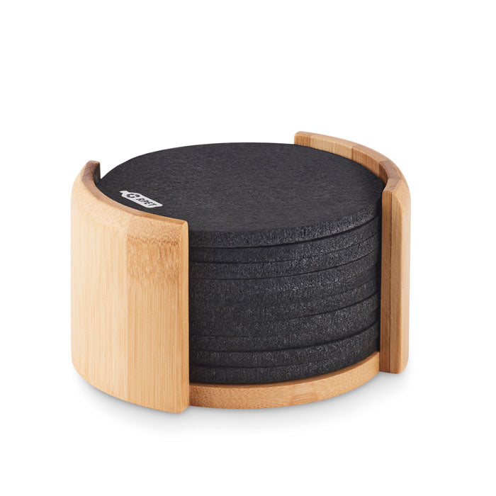 Felt Coasters in Bamboo Holder
