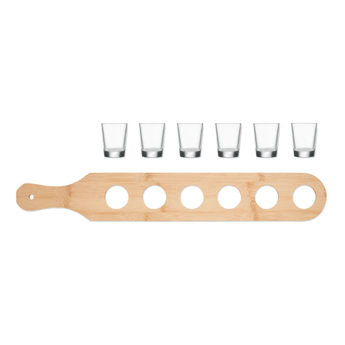 6 Shot Glasses on Paddle Tray
