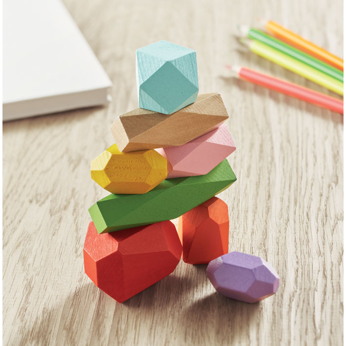 Wooden Coloured Stacking Rocks Set