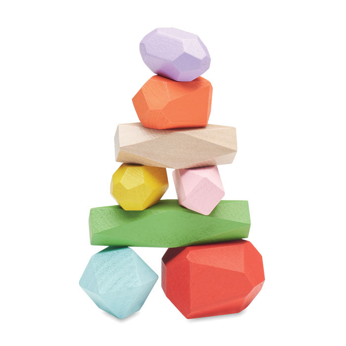 Wooden Coloured Stacking Rocks Set