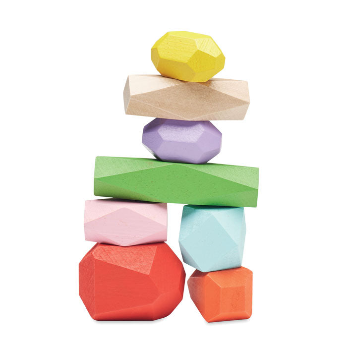 Wooden Coloured Stacking Rocks Set