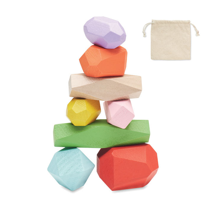 Wooden Coloured Stacking Rocks Set