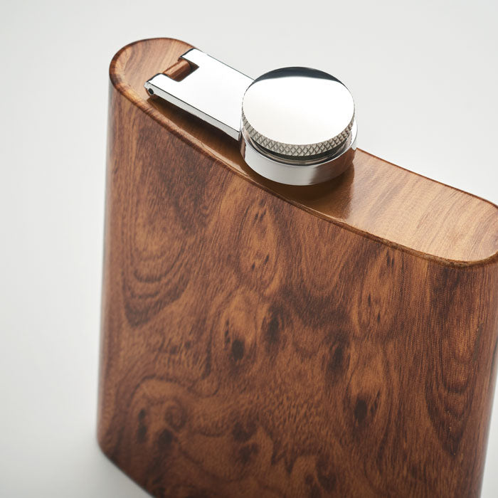 Slim Wooden Look Hip Flask