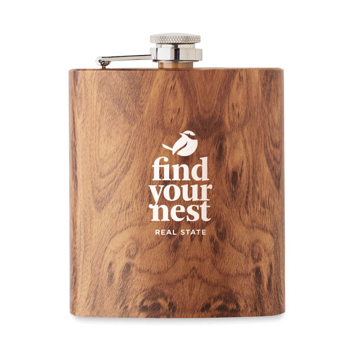 Slim Wooden Look Hip Flask