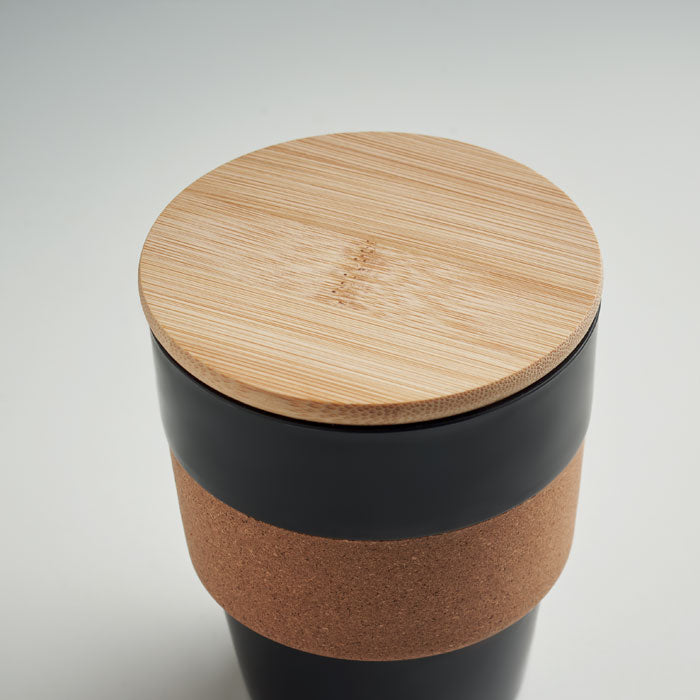 Tumbler with Cork Sleeve and Bamboo Lid