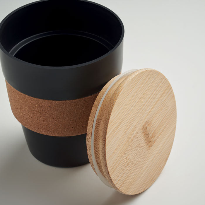 Tumbler with Cork Sleeve and Bamboo Lid