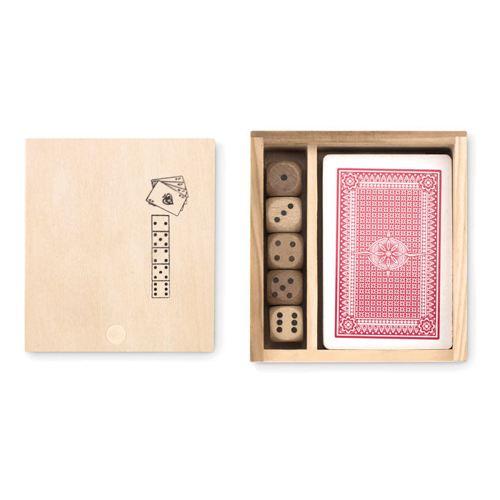 Playing Cards and Dice Set in Wooden Box