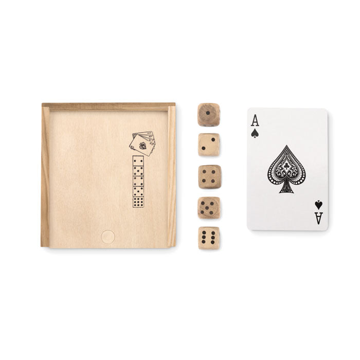 Playing Cards and Dice Set in Wooden Box