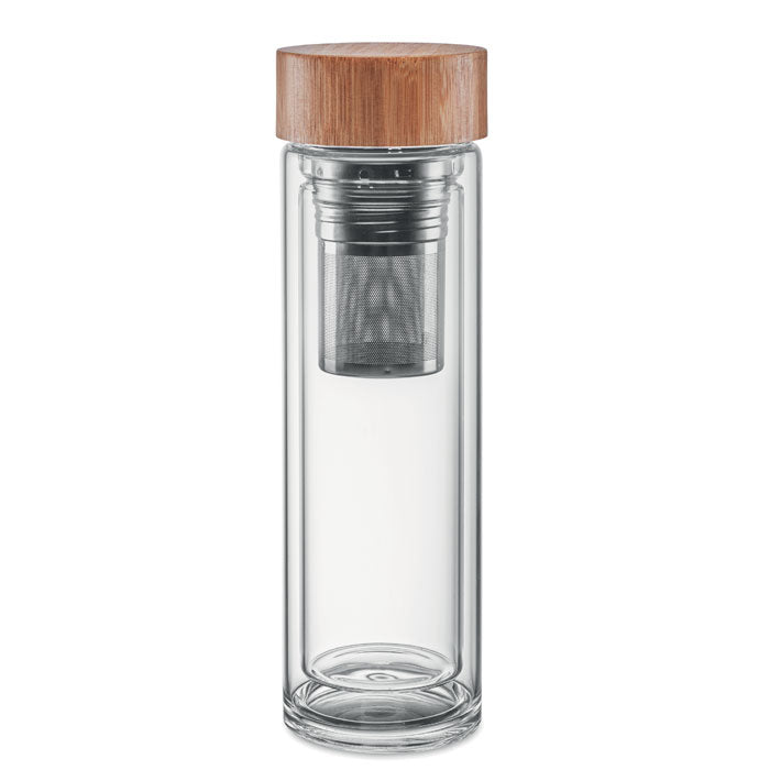 Bamboo Lid Insulated Glass Bottle with Tea Infuser