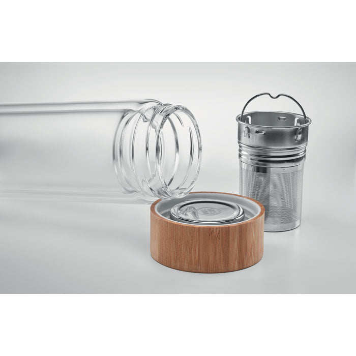Bamboo Lid Insulated Glass Bottle with Tea Infuser