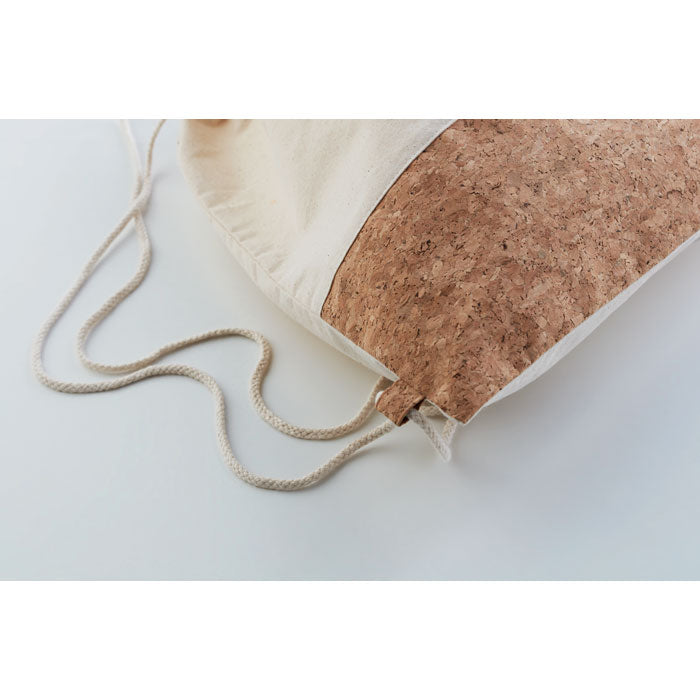 Twill Cotton Drawstring Bag with Cork Detail