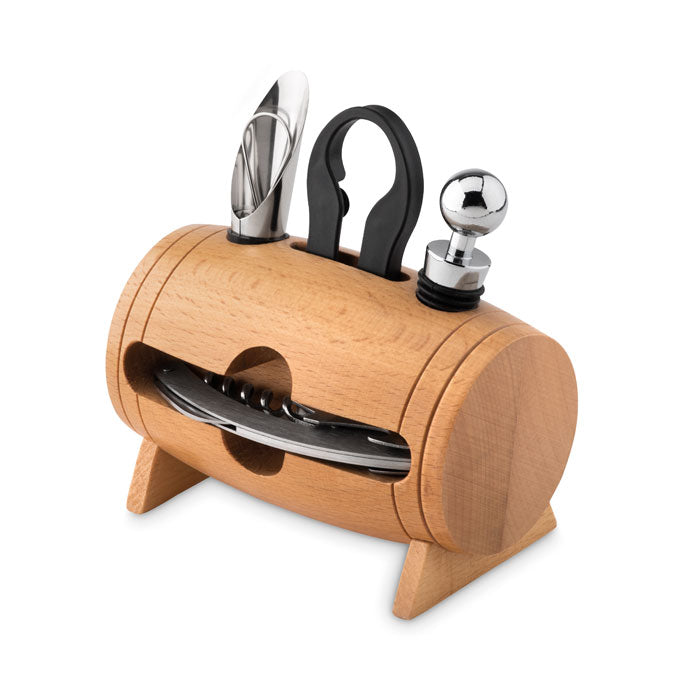4 Piece Wine Set with Wooden Stand