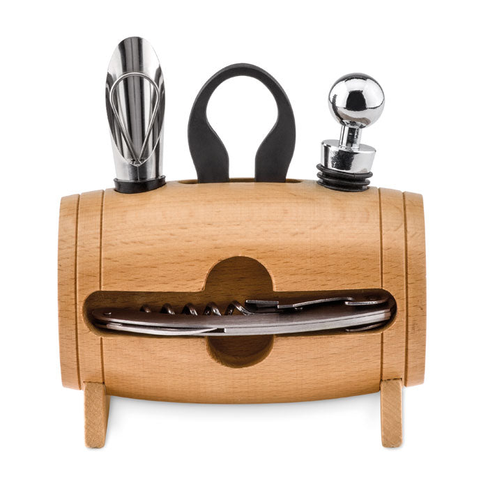 4 Piece Wine Set with Wooden Stand