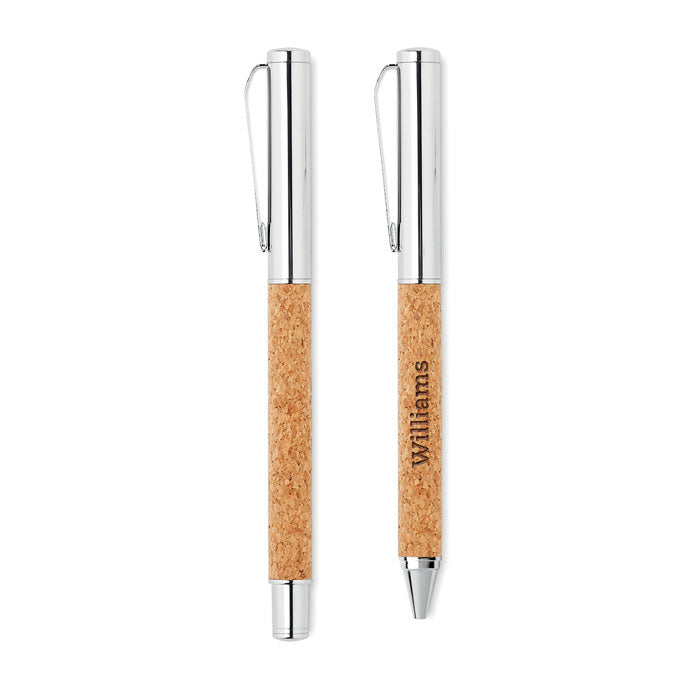 Metal Ballpoint Pen Set in Cork Box