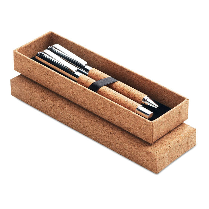 Metal Ballpoint Pen Set in Cork Box