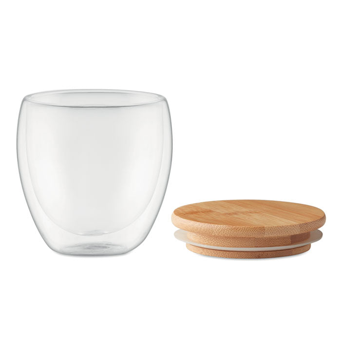 250ml Double Walled Glass Mug with Bamboo Lid