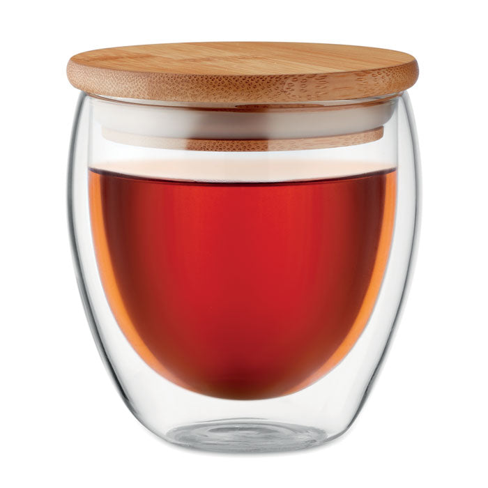 250ml Double Walled Glass Mug with Bamboo Lid
