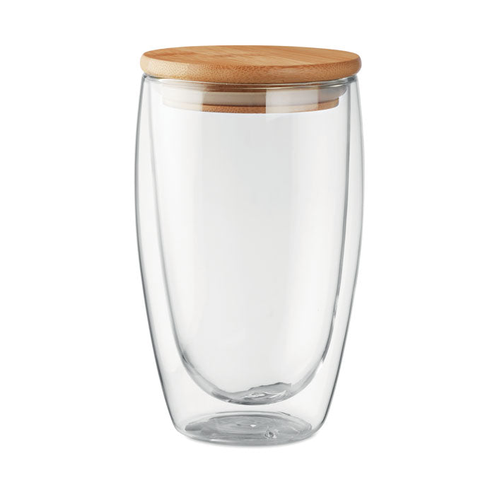 Double Walled Glass with Bamboo Lid