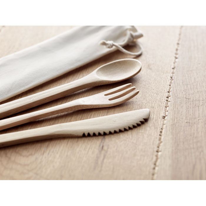 Bamboo Cutlery Set in Canvas Pouch