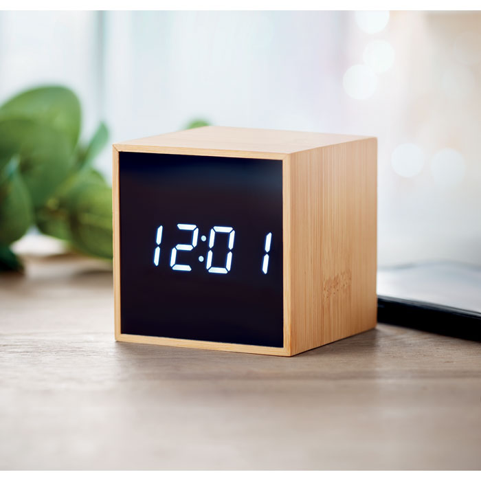LED Alarm Clock in Bamboo Casing