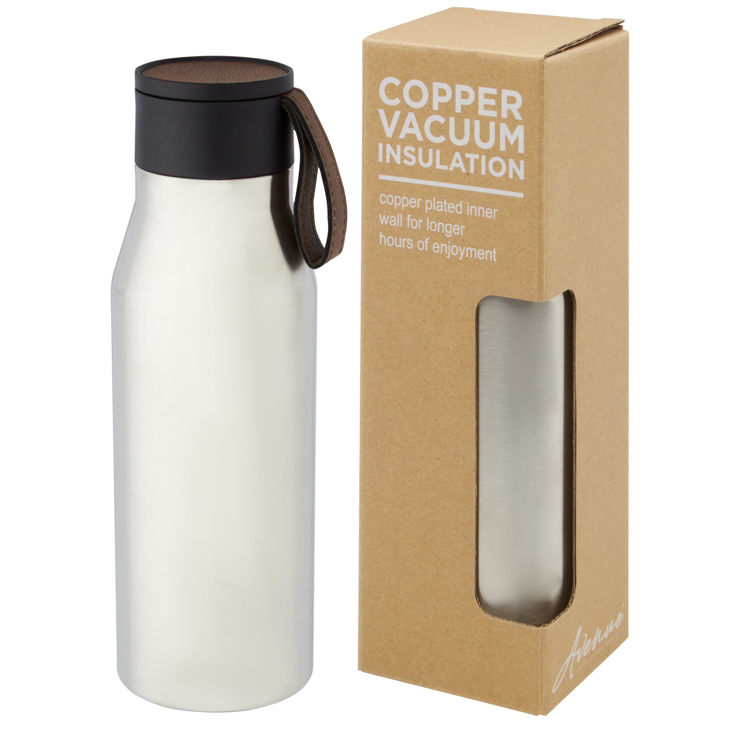 500ml Copper Insulated Water Bottle with Faux Leather Strap