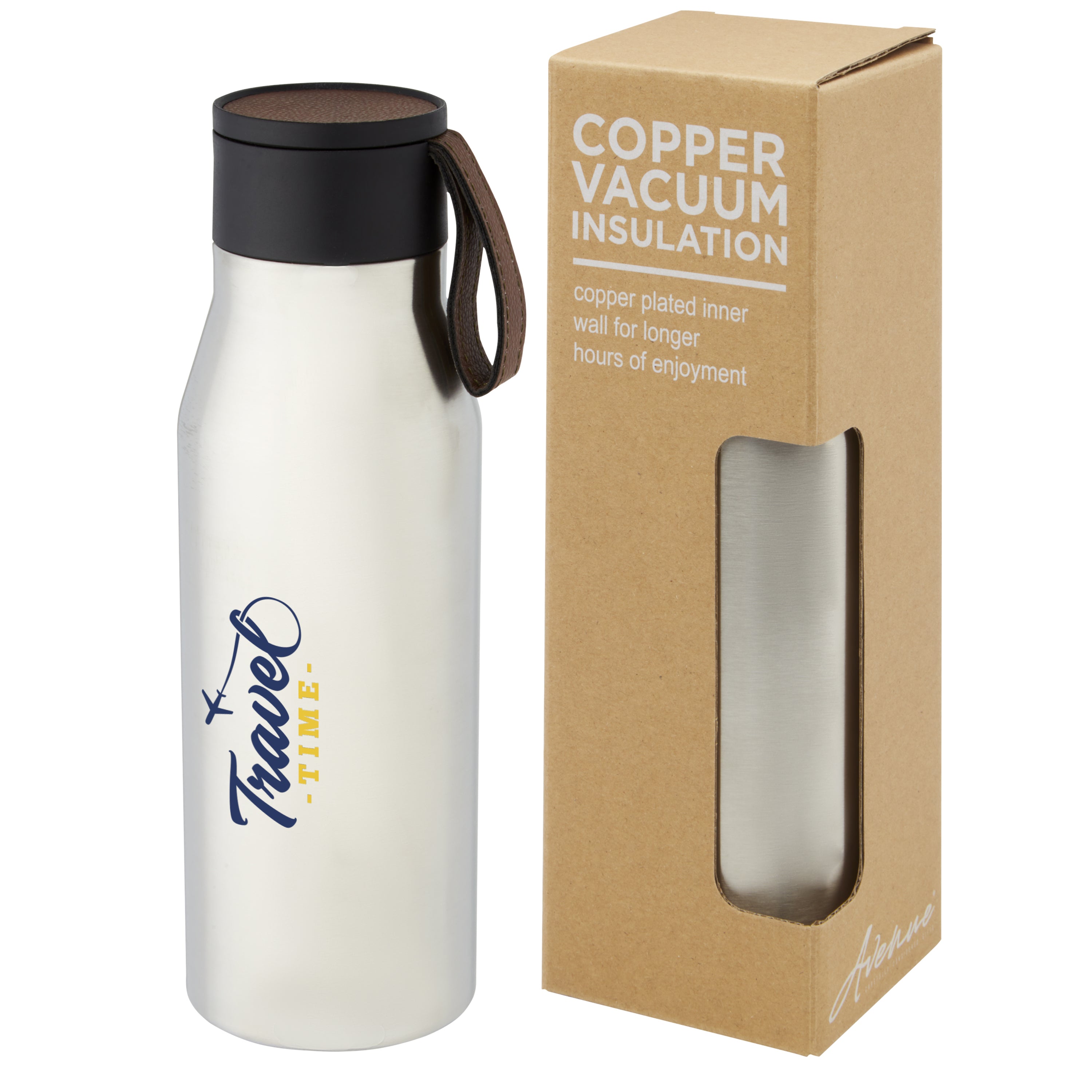 500ml Copper Insulated Water Bottle with Faux Leather Strap