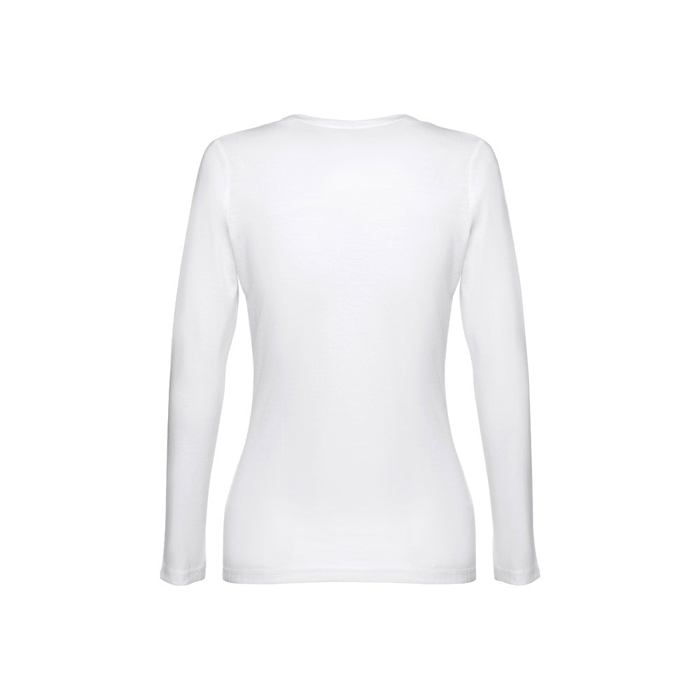 Thc Bucharest Women Wh Ii. Long-Sleeved Scoop Neck Fitted T-Shirt For Women. 100% Carded Cotton. White