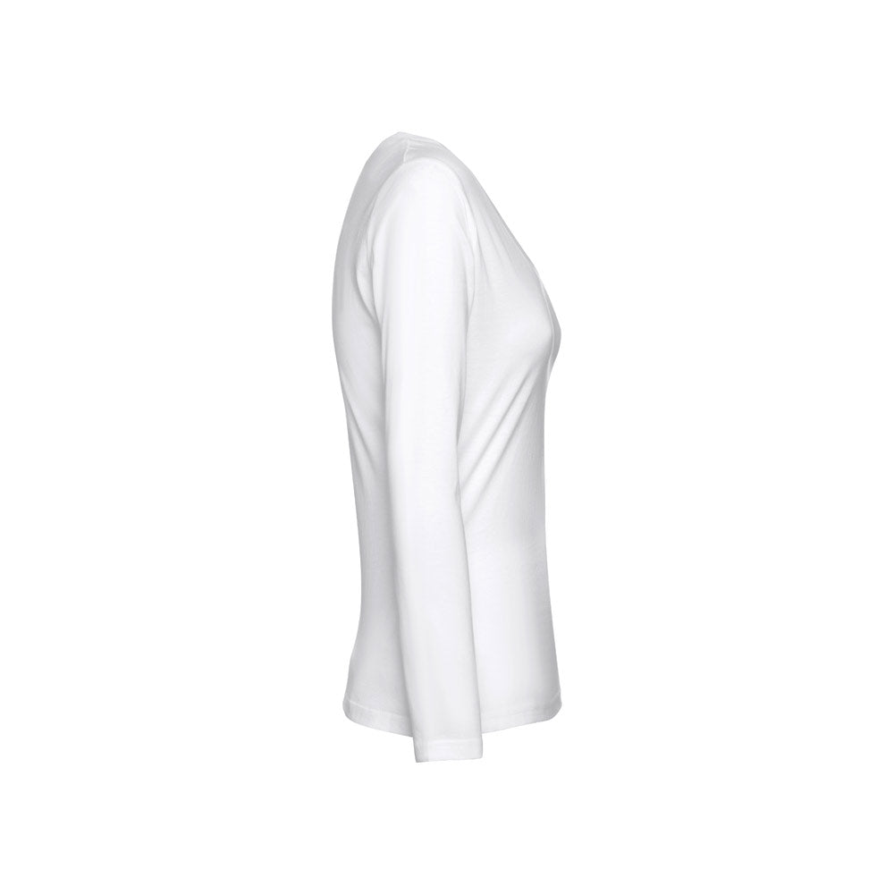 Thc Bucharest Women Wh Ii. Long-Sleeved Scoop Neck Fitted T-Shirt For Women. 100% Carded Cotton. White