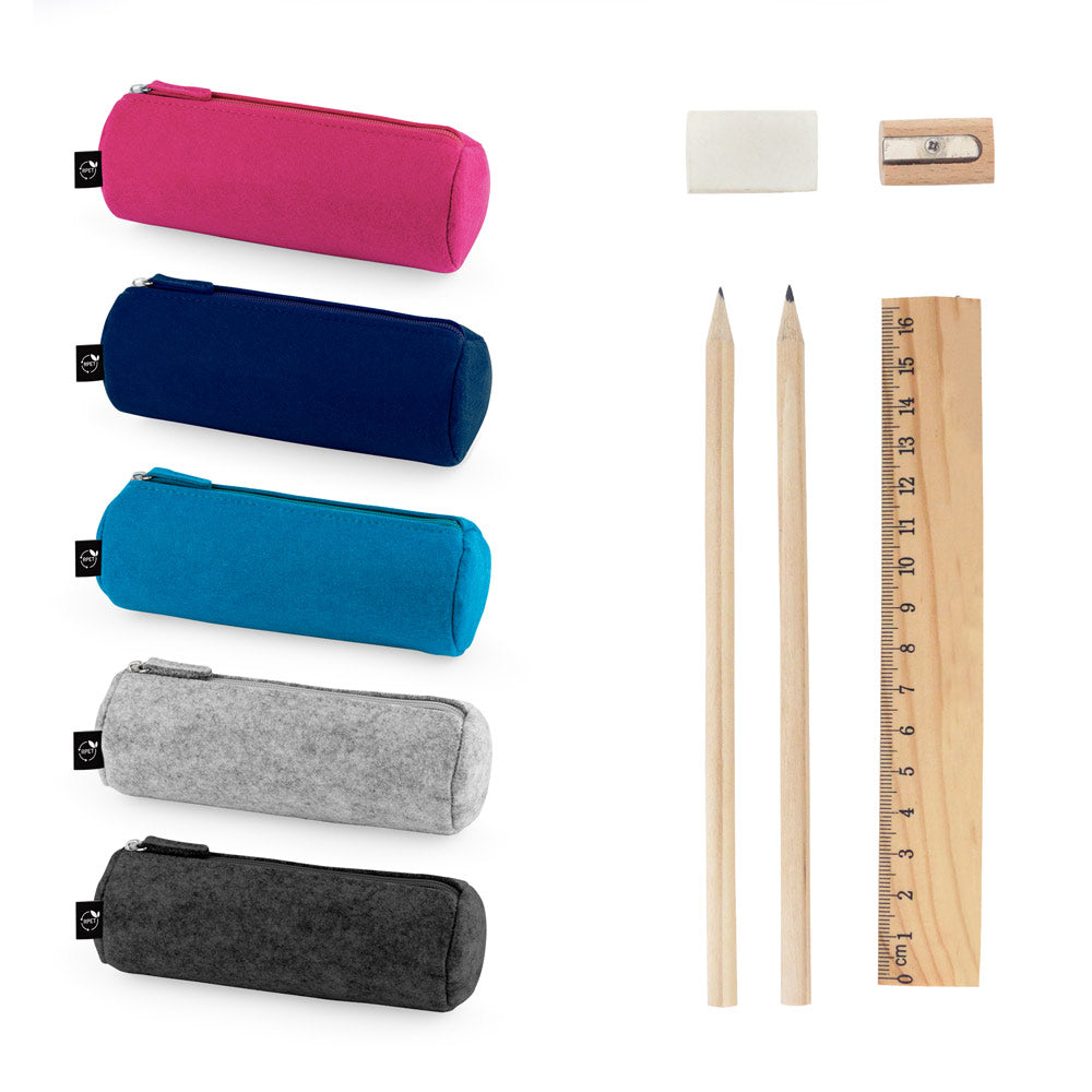 Nomad. Multi-Purpose Case In Recycled Felt (100% Rpet) With Ruler, Pencils, Rubber And Sharpener