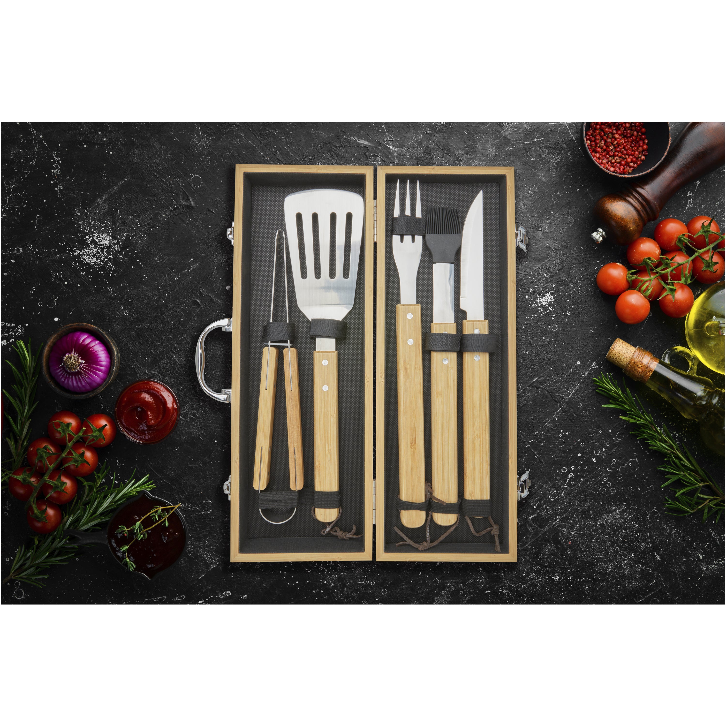 5-Piece Bamboo BBQ Tools Set