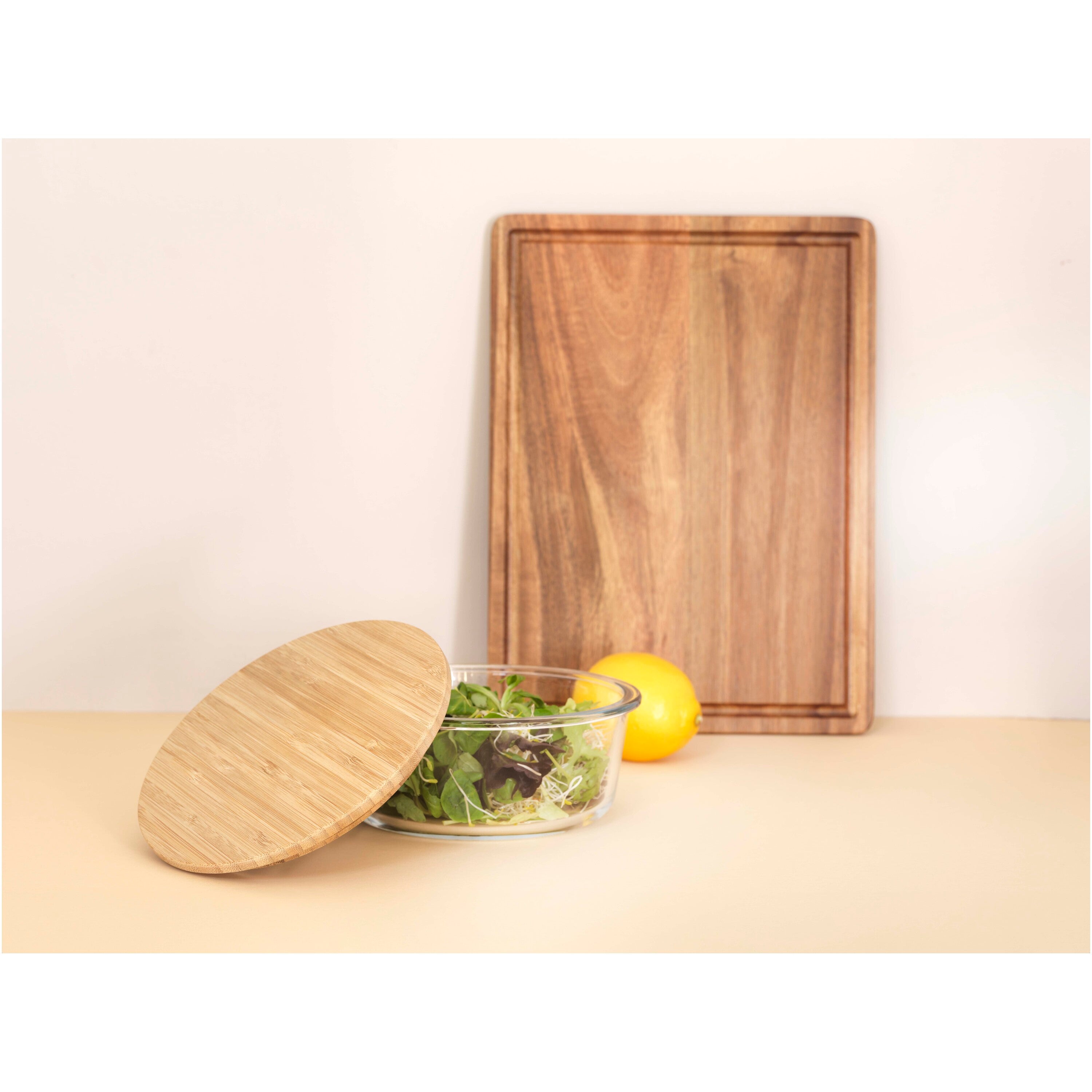 Glass Salad Bowl with Bamboo Lid