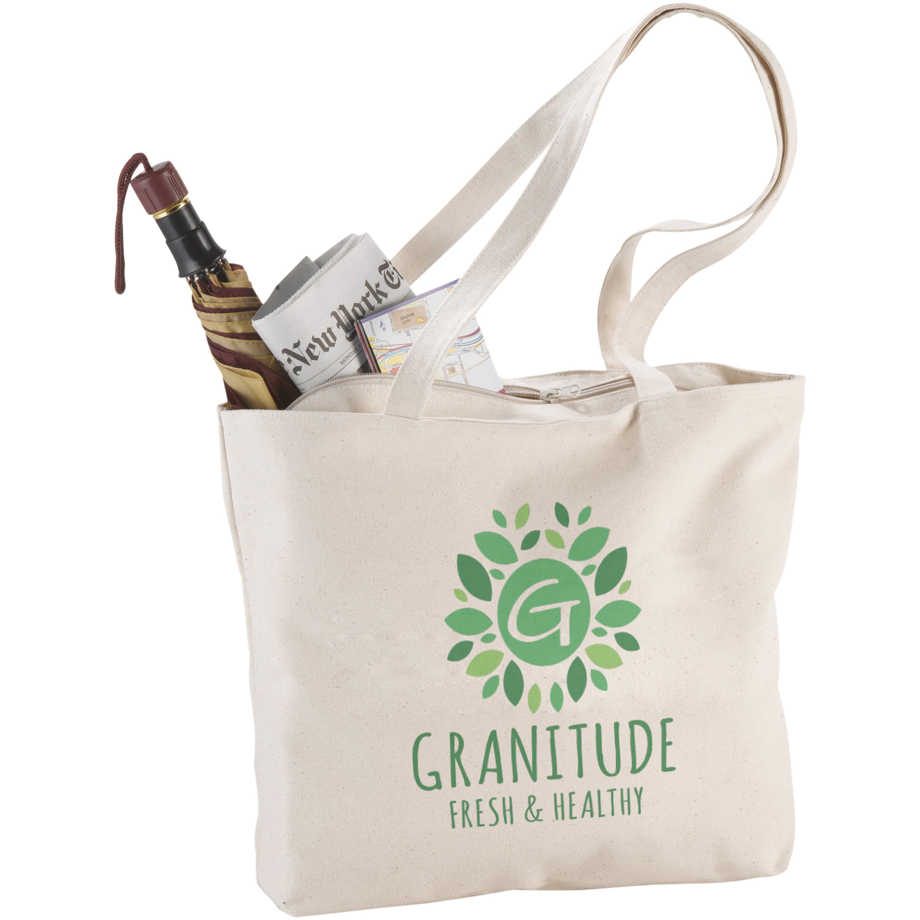 Zippered Cotton Tote Bag