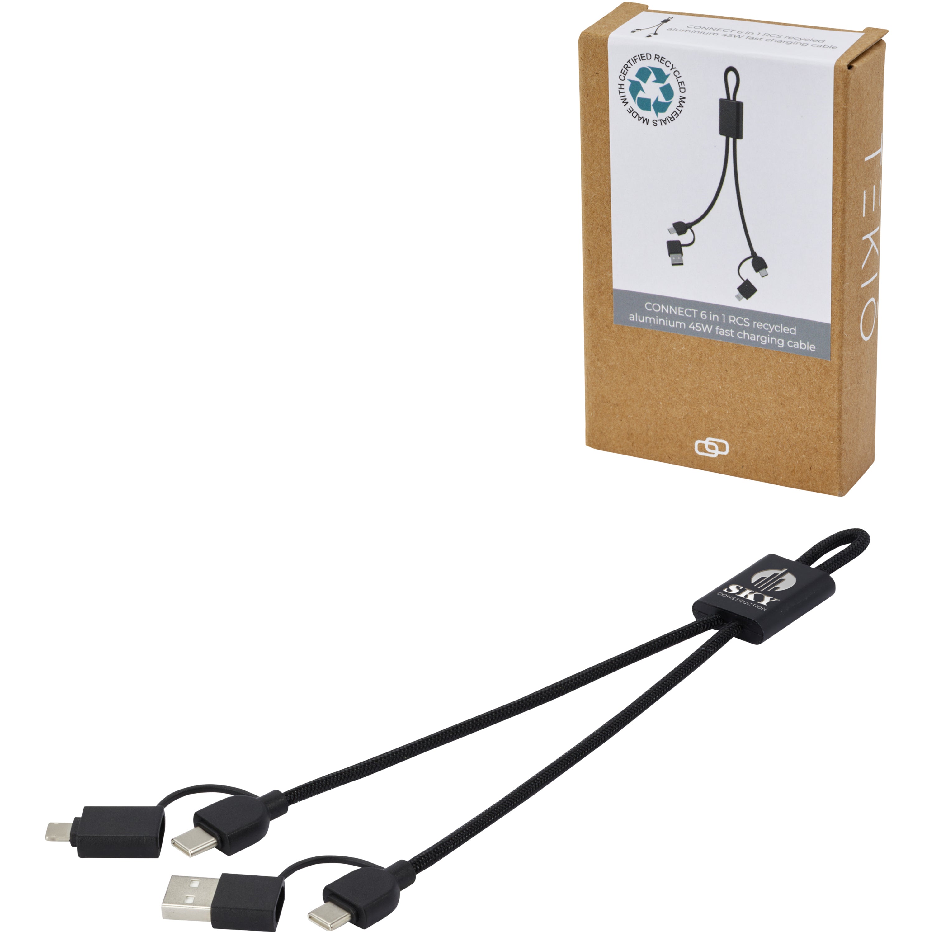 6-in-1 Recycled Aluminium Data Transfer Charging Cable