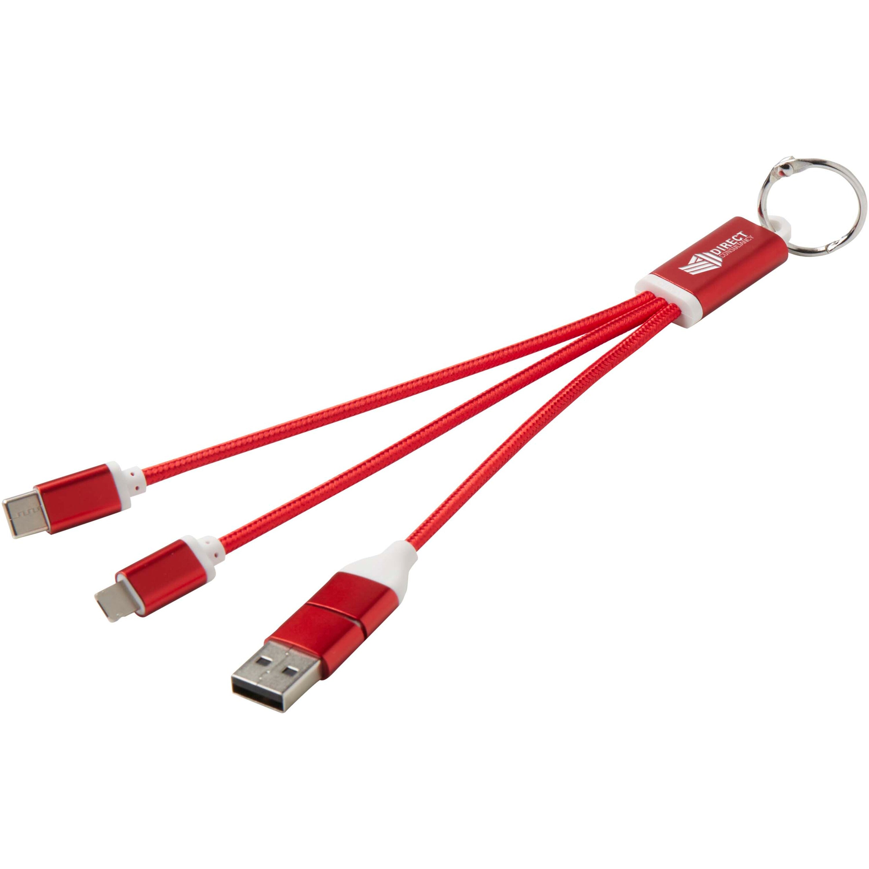4-in-1 Recycled Aluminium Charging Cable Keyring