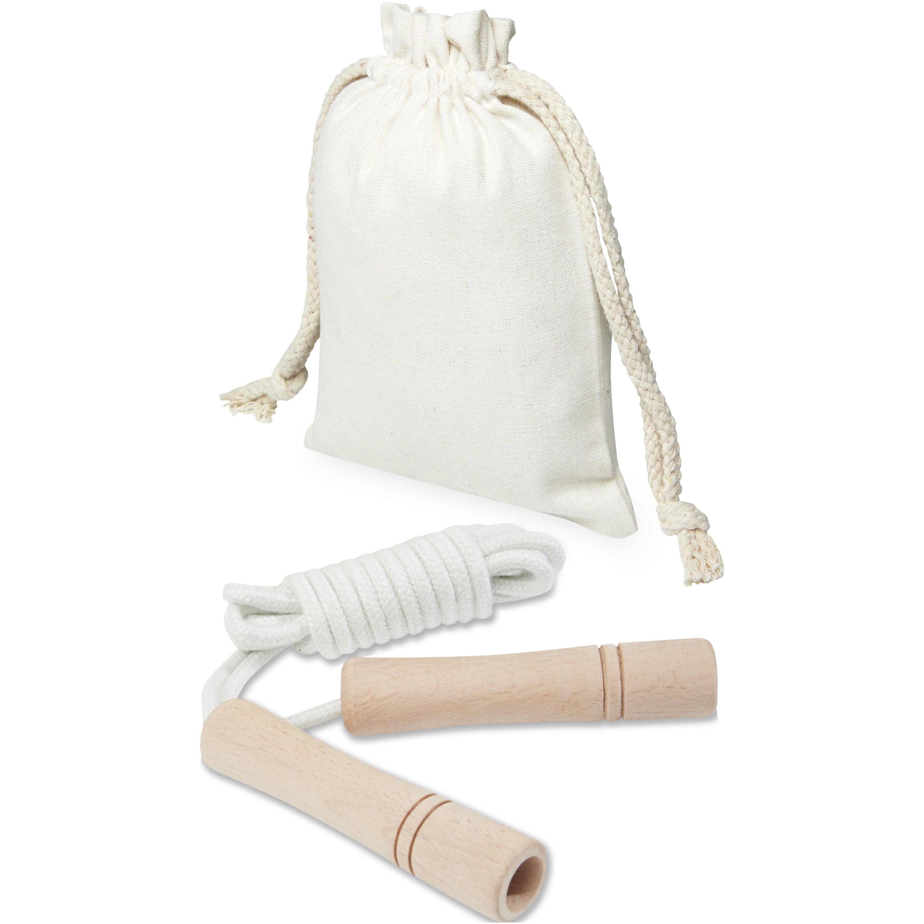 Beech Wood Handled Skipping Rope in Cotton Pouch