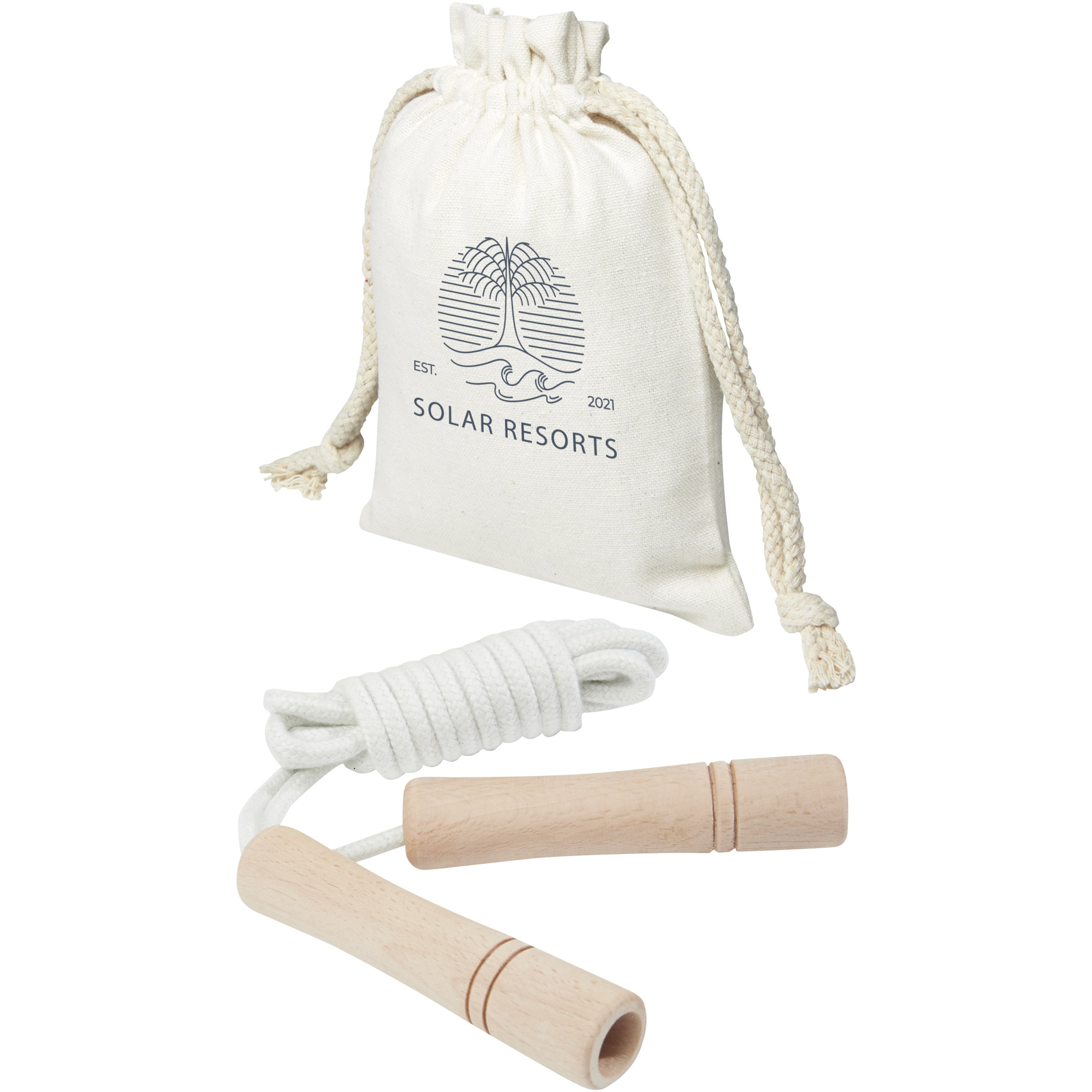 Beech Wood Handled Skipping Rope in Cotton Pouch