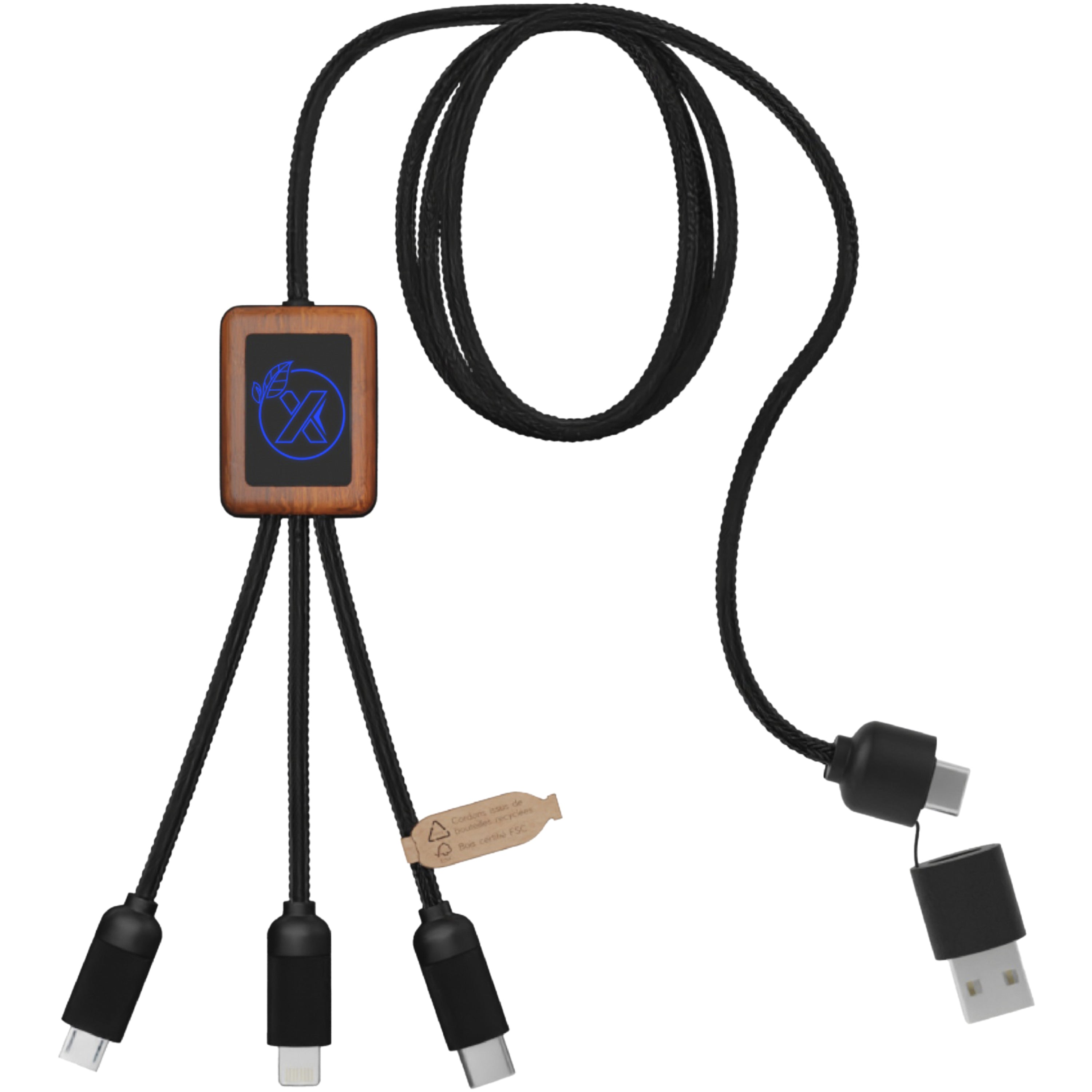 Light-Up Charging Cable with Squared Wooden Casing