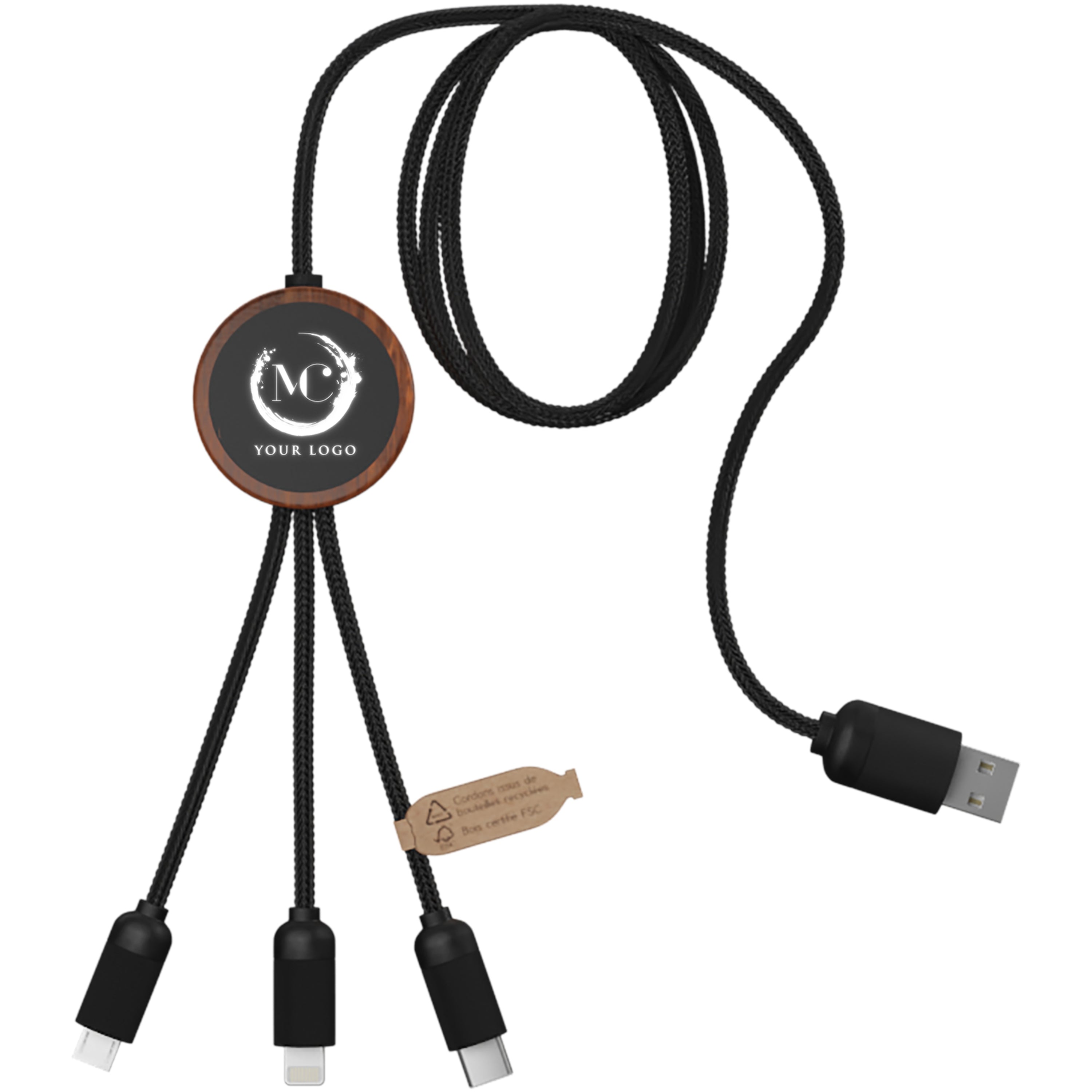 3-in-1 Light-Up Extended Charging Cable in Bamboo Casing