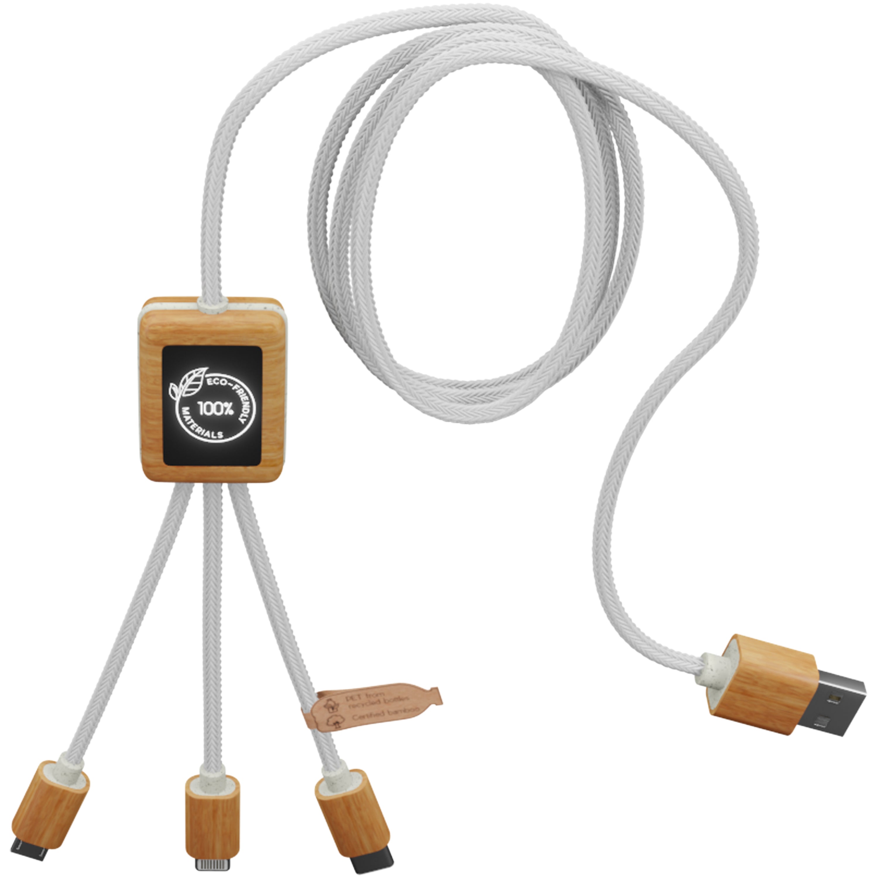 3-in-1 Charging Cable with Square Bamboo casing