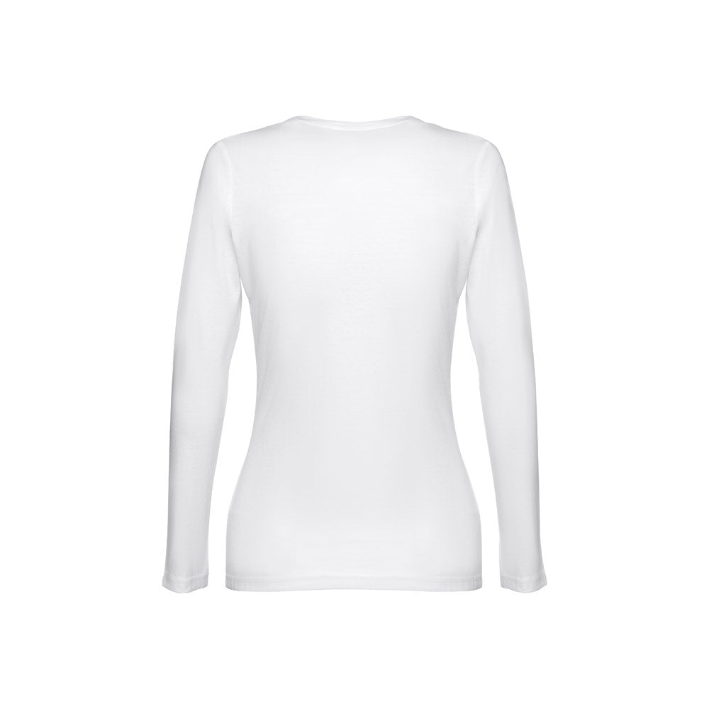 Thc Bucharest Women Wh. Long-Sleeved Scoop Neck Fitted T-Shirt For Women. 100% Carded Cotton. White