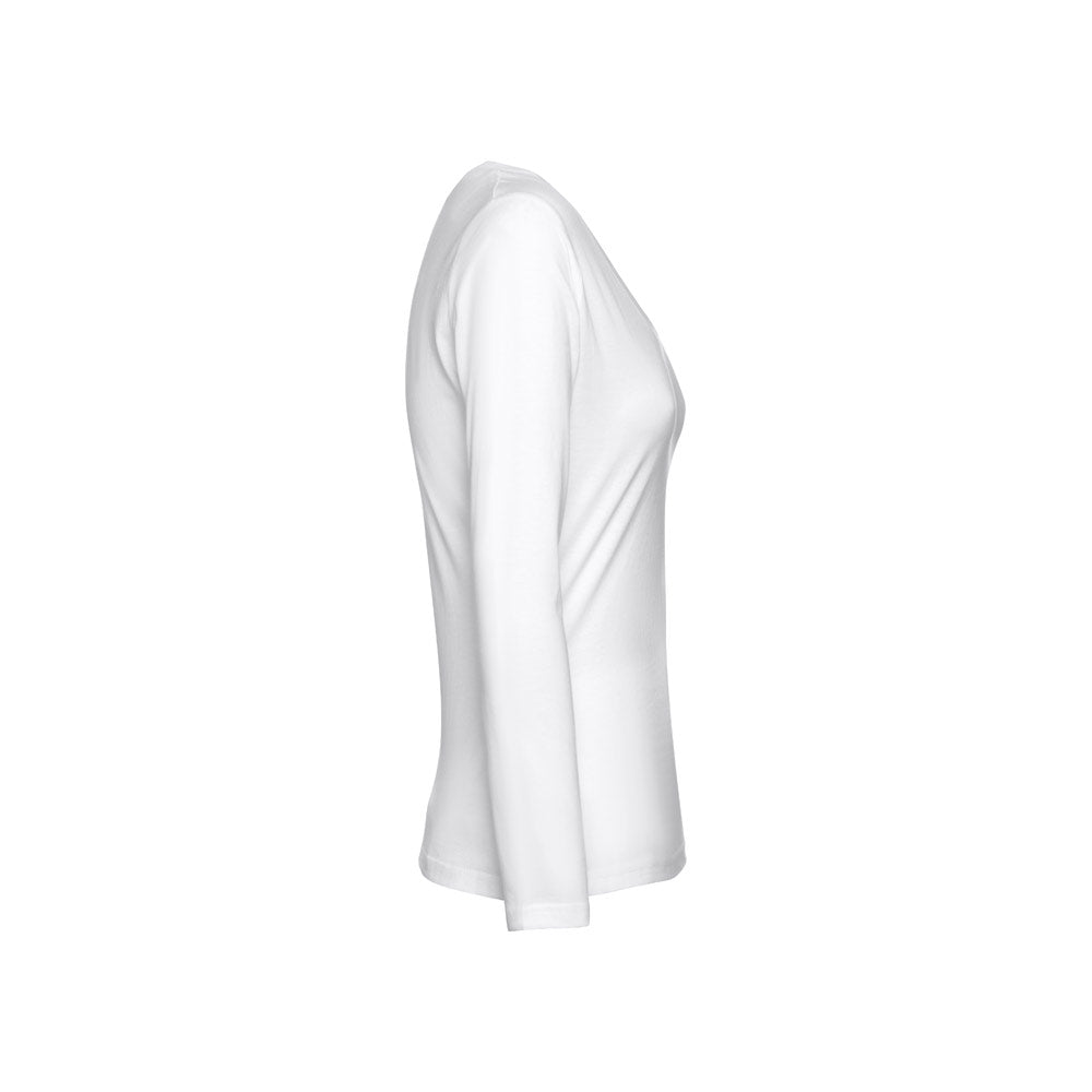 Thc Bucharest Women Wh. Long-Sleeved Scoop Neck Fitted T-Shirt For Women. 100% Carded Cotton. White