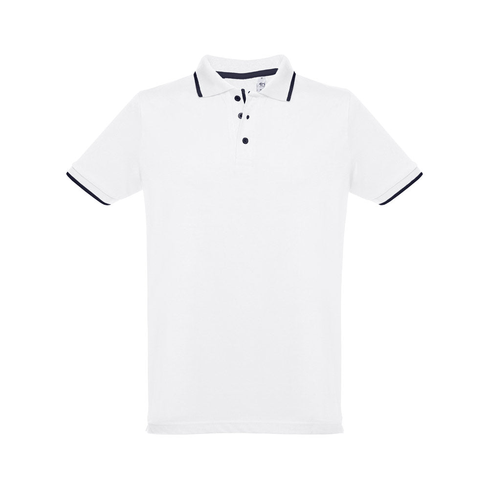 Thc Rome Wh. Men's Polo Shirt With Contrast Colour Trim And Buttons. White