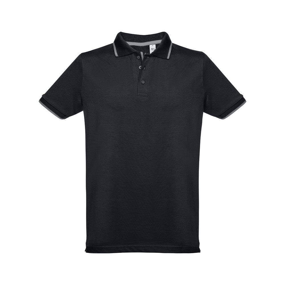 Thc Rome. Men's Polo Shirt With Contrast Colour Trim And Buttons