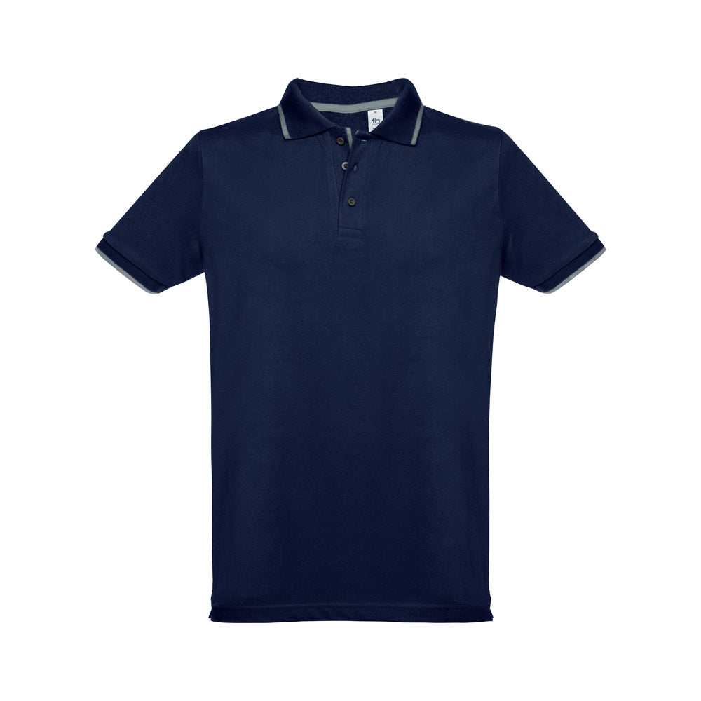 Thc Rome. Men's Polo Shirt With Contrast Colour Trim And Buttons