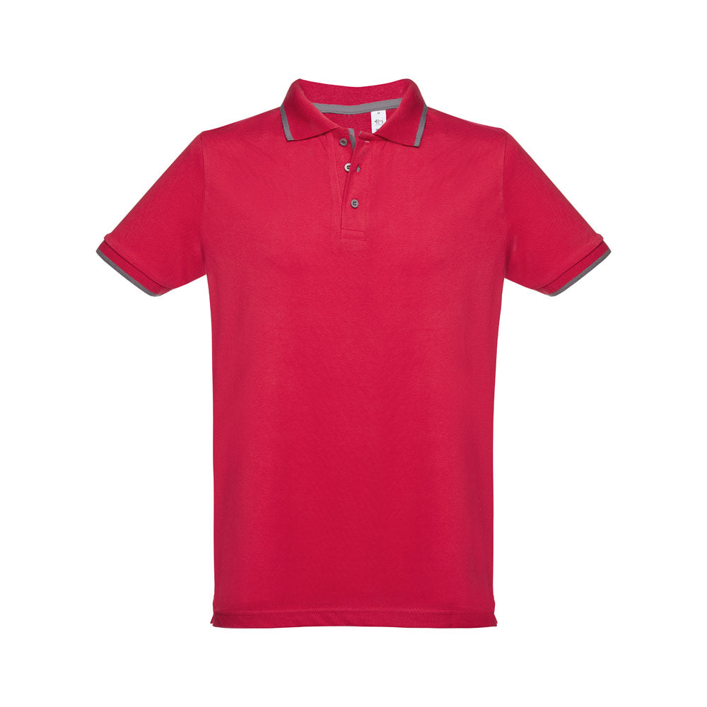 Thc Rome. Men's Polo Shirt With Contrast Colour Trim And Buttons