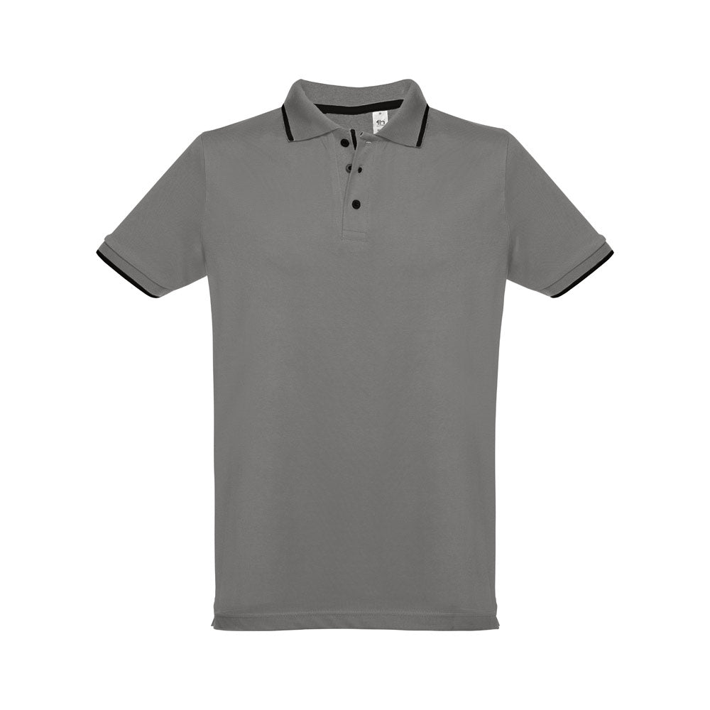 Thc Rome. Men's Polo Shirt With Contrast Colour Trim And Buttons