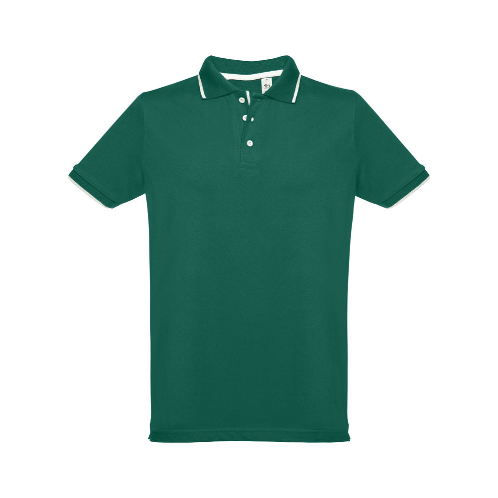 Thc Rome. Men's Polo Shirt With Contrast Colour Trim And Buttons