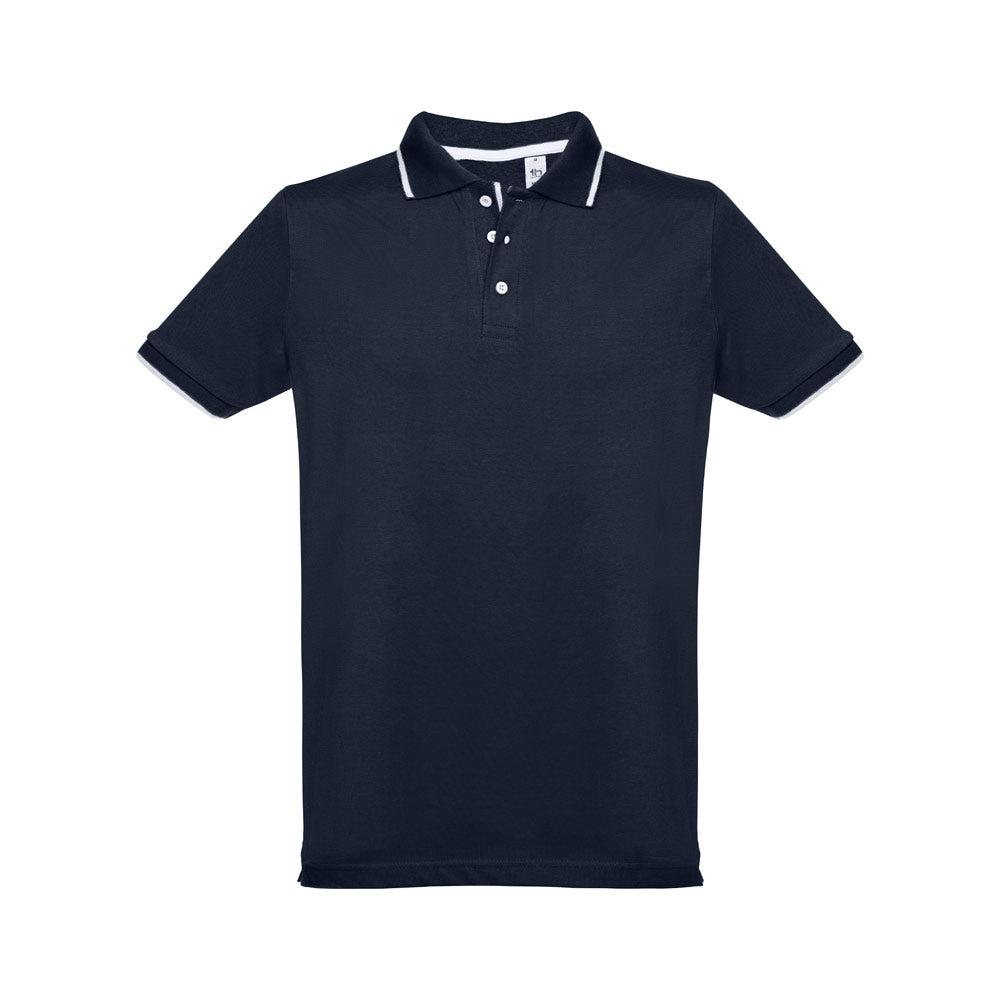 Thc Rome. Men's Polo Shirt With Contrast Colour Trim And Buttons