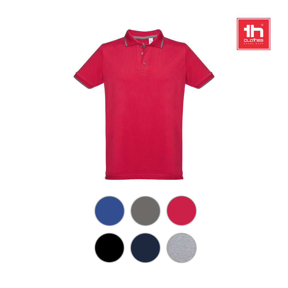 Thc Rome. Men's Polo Shirt With Contrast Colour Trim And Buttons