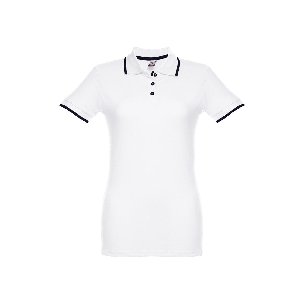 Thc Rome Women Wh. Women's Polo Shirt With Contrast Colour Trim And Buttons